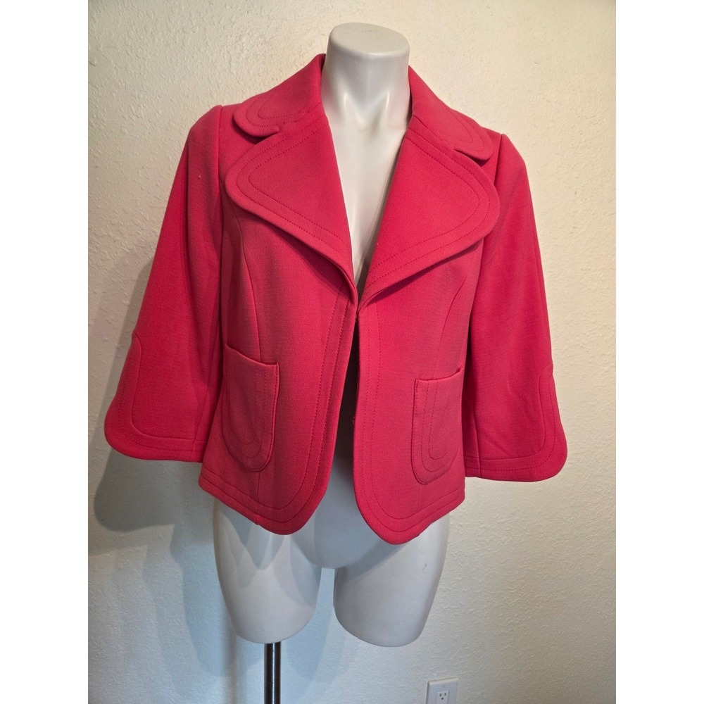 Boden Pink Cropped Blazer Jacket 3/4 Sleeve Polka Dot Lining T0090 Womens US 8